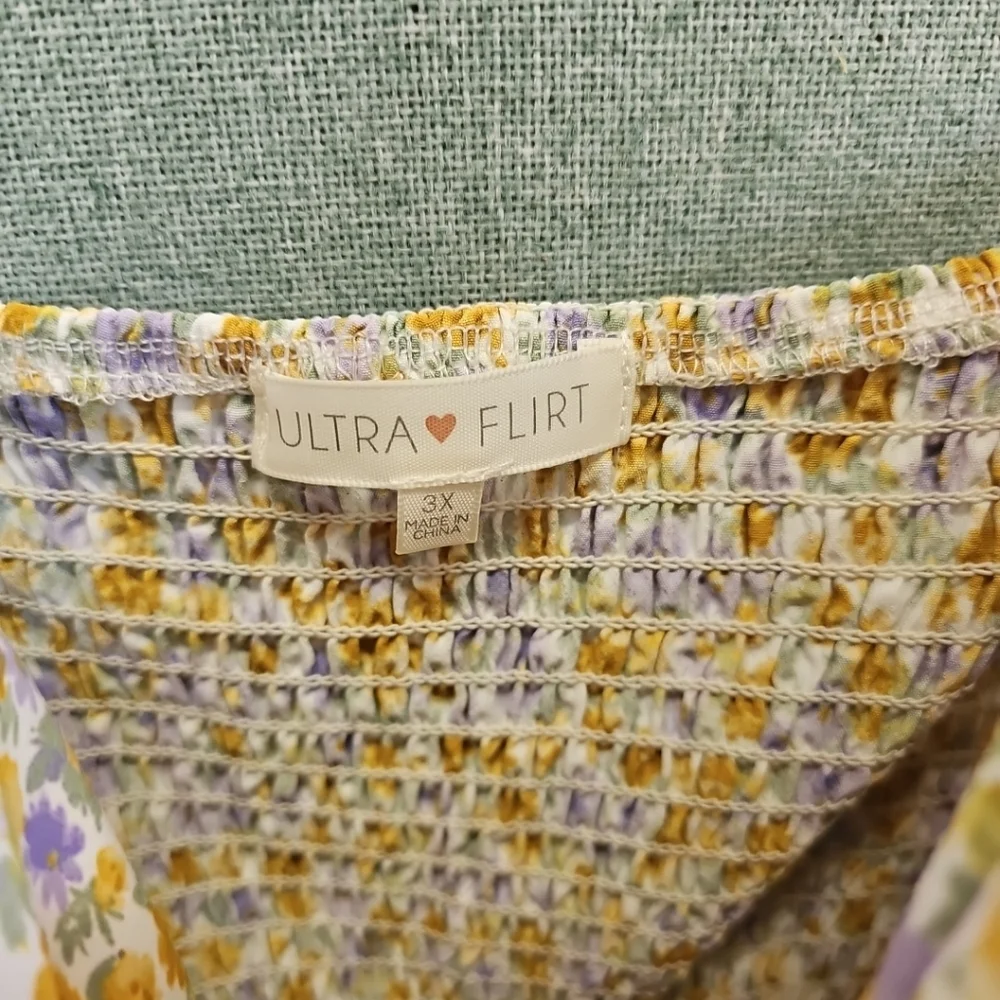 NWT Ultra Flirt Floral Sundress Smocked Tiered Adjustable Straps Women's 3X - Picture 4 of 11